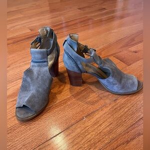 Jack Rogers Gray Suede Heeled Sandals Chunky Western Leather Women 7